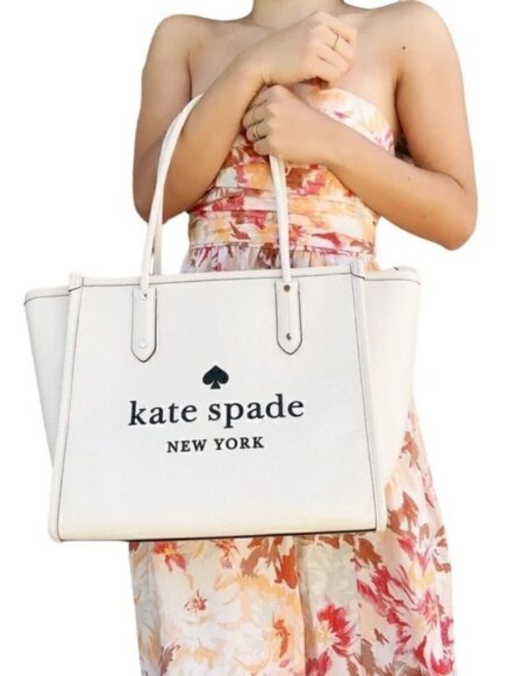 Kate Spade Ella Large White Leather Logo Tote New Without Tags